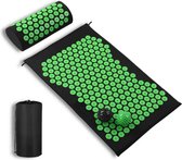 Green Quality Acupressuur mat met kussen en draagtas – Shakti mat – Spijkermat Incl. 2x Triggerpoint massage bal – 64x42x2cm – Zwart/Groen