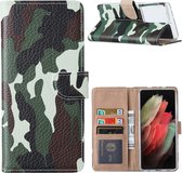 Fonu Boekmodel hoesje Camouflage Samsung S21 Ultra