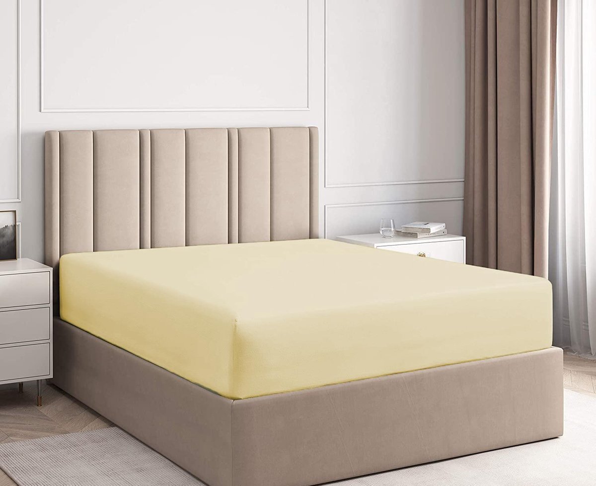 Lubna Home Hoeslaken Tweepersons met elastıek rondom 140x200 +30 cm Jersey GEEL