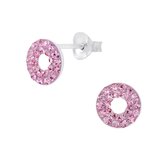 Joy|S - Zilveren cirkel oorbellen - 8 mm rond - kristal roze - donut oorknoppen