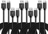 5 stuks USB naar USB-C / Type-C nylon gevlochten oplaadkabel voor gegevensoverdracht, kabellengte: 2 m (zwart)