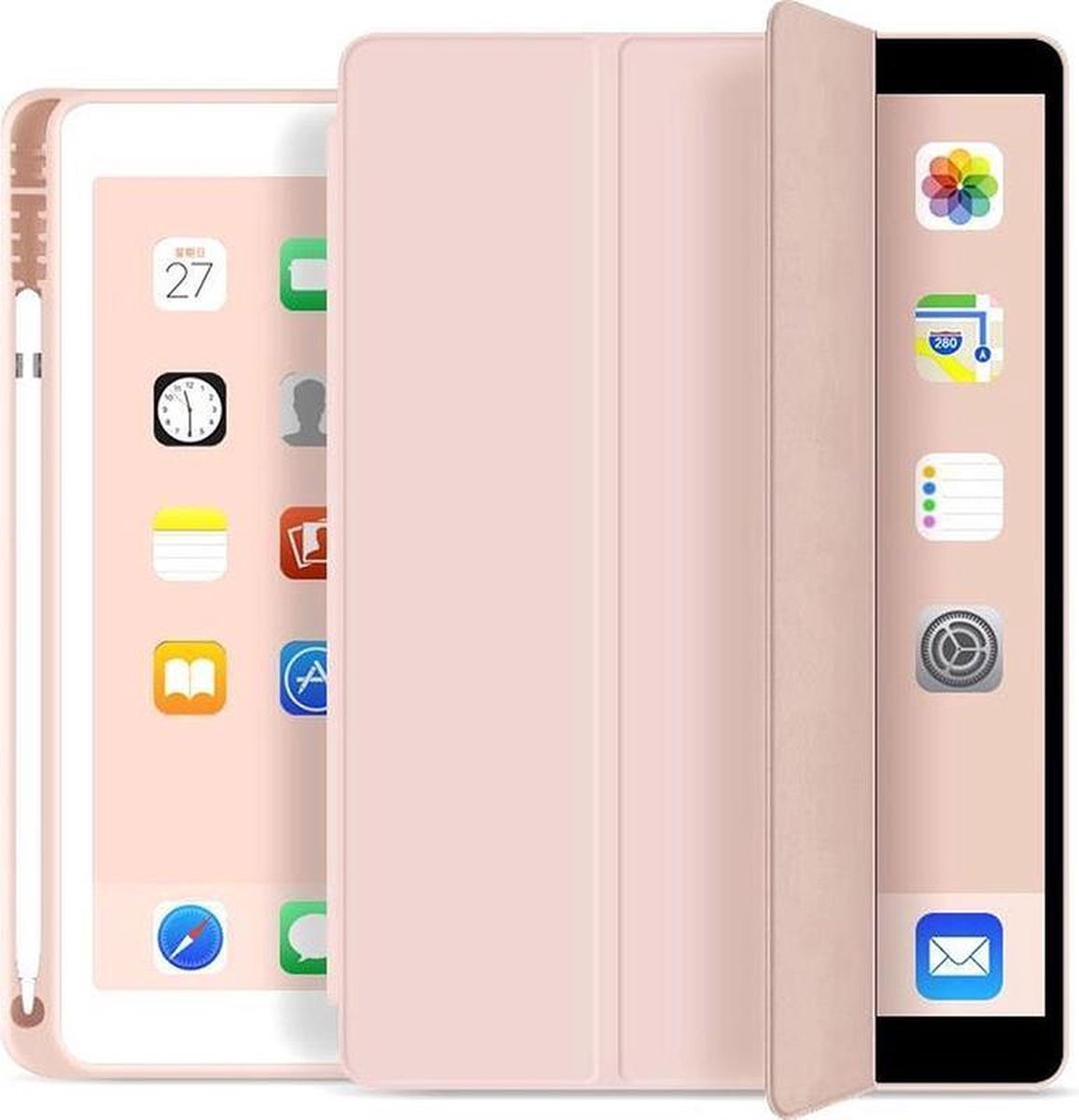 Apple iPad 10.2 2019 – iPad 10.2 2020 Roz Trifold Bookcase Tablethoes | iPad 10.2-2019 / 10.2-2020 Trifold kunstleer hoesje cover met Pencil houder