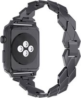 Geschikt voor Apple Watch bandje 42 / 44 / 45 mm - Series 1 2 3 4 5 6 7 SE - Smartwatch iWatch horloge band - 42mm 44mm 45mm - Fungus - RVS metaal - Zwart - Ruit