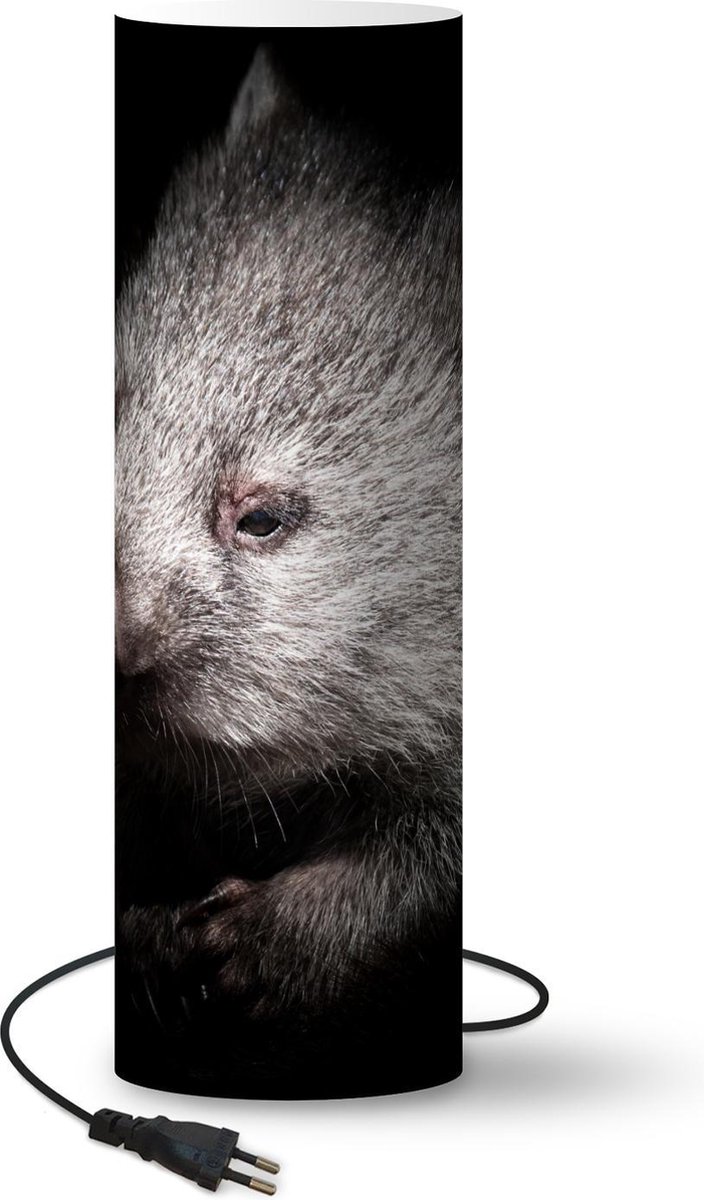 Lamp Wombat - zwart-wit wombat - 70 cm hoog - Ø22 cm - Inclusief LED lamp