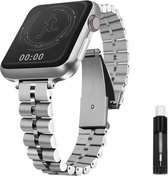 Geschikt voor Apple Watch bandje 42 / 44 / 45 / 49 mm - Series 1 2 3 4 5 6 7 8 SE Ultra - Smartwatch iWatch horloge band - 42mm 44mm 45mm 49mm - Fungus - RVS metaal - Zilver - Smal