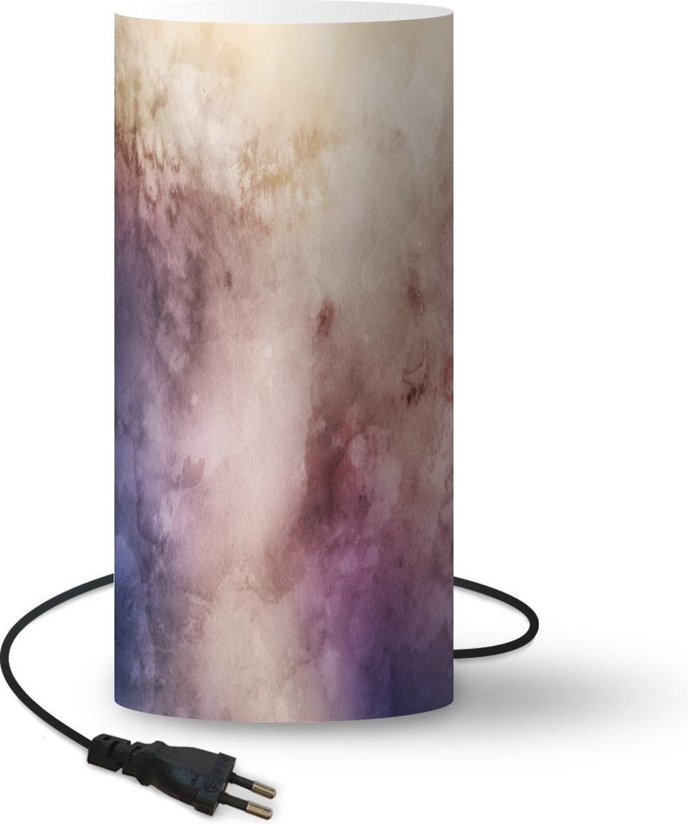 Lamp - Nachtlampje - Tafellamp slaapkamer - Waterverf - Bruin - Paars - Oud Roze - 54 cm hoog - Ø24.8 cm - Inclusief LED lamp