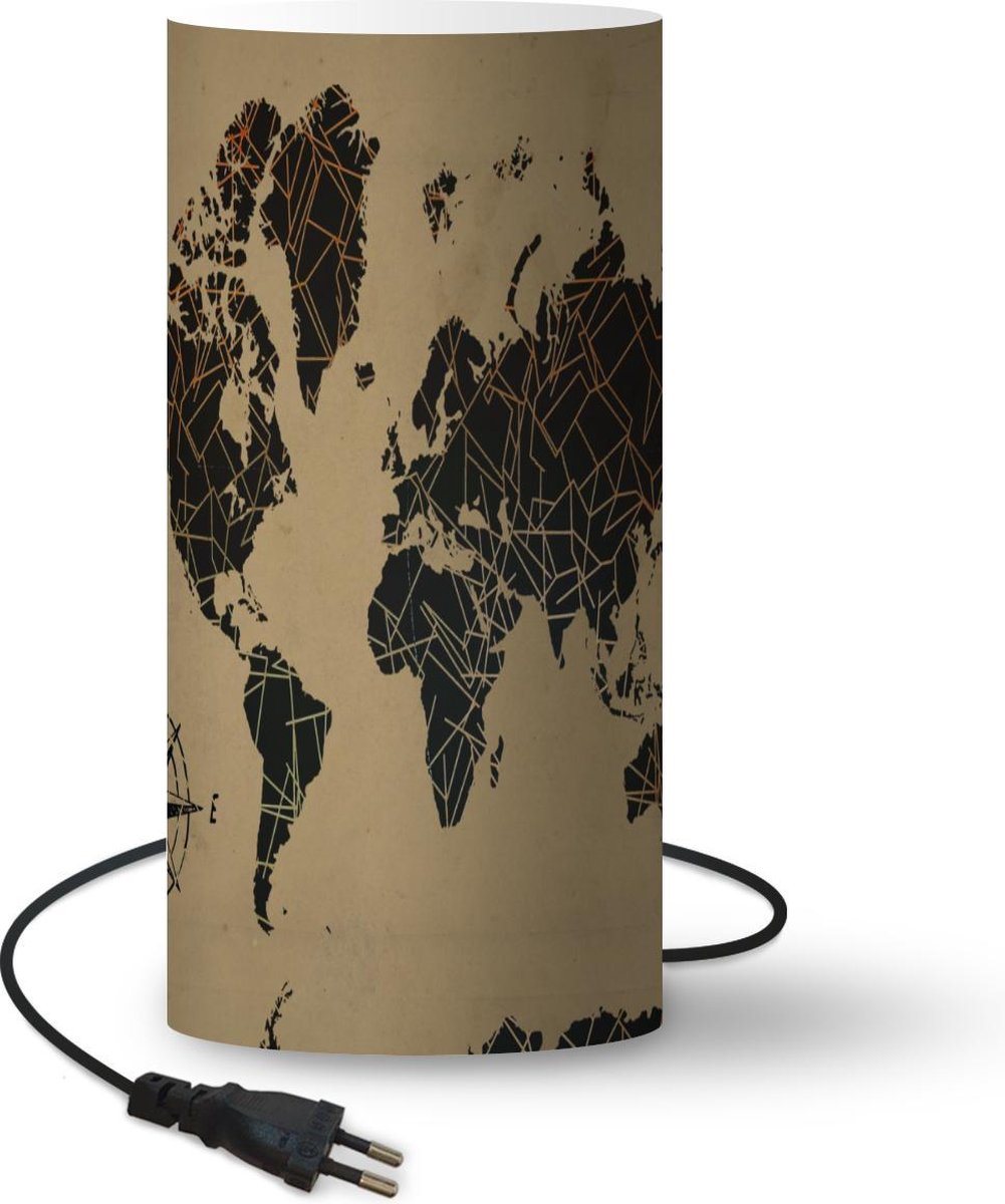 Lamp - Nachtlampje - Tafellamp slaapkamer - Wereldkaart - Vintage - Kompasroos - 33 cm hoog - Ø15.9 cm - Inclusief LED lamp