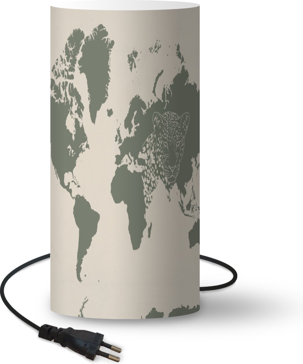 Lamp - Nachtlampje - Tafellamp slaapkamer - Wereldkaart - Dieren - Panter - 54 cm hoog - Ø24.8 cm - Inclusief LED lamp