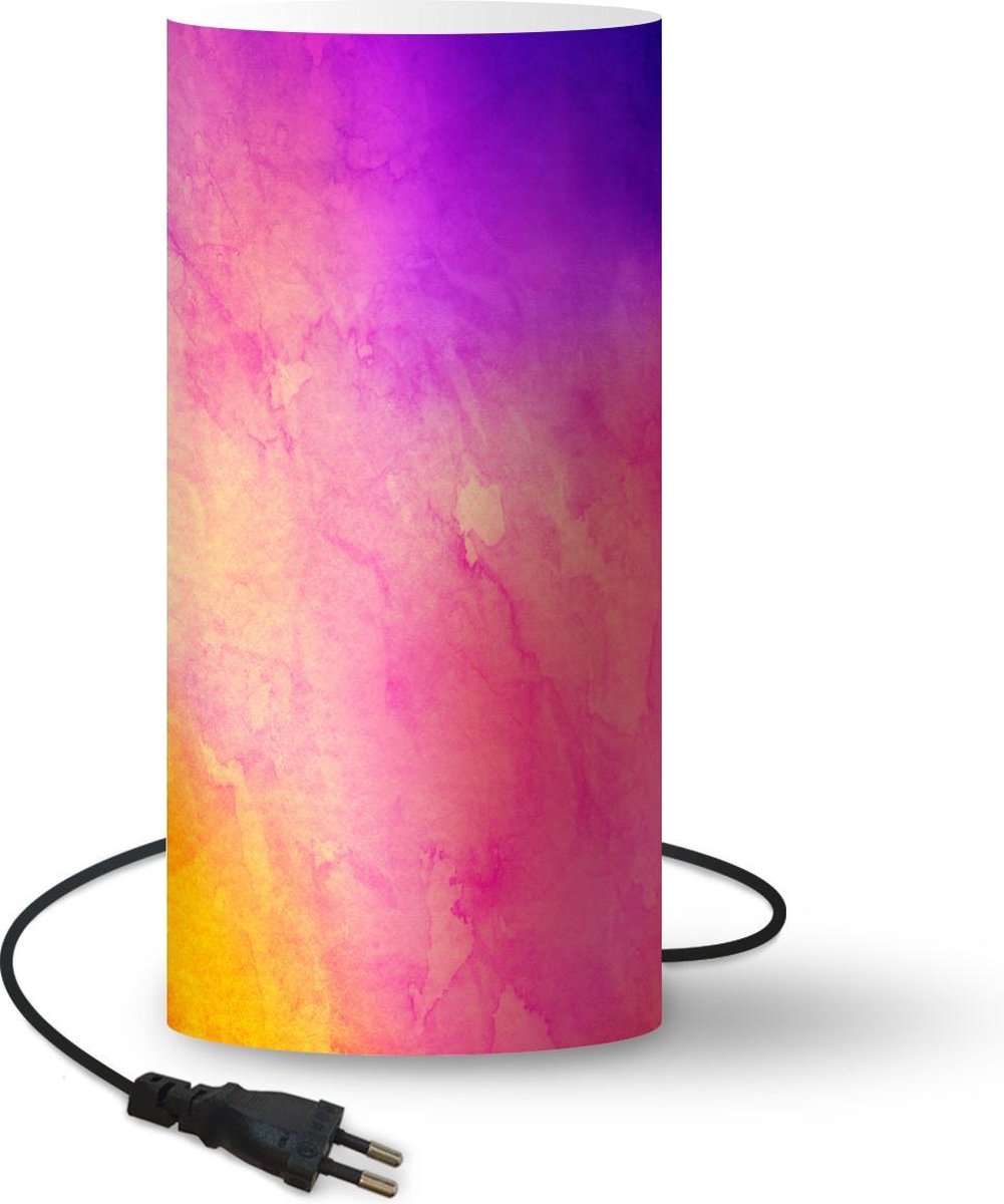 Lamp - Nachtlampje - Tafellamp slaapkamer - Waterverf - Geel - Paars - Roze - 33 cm hoog - Ø15.9 cm - Inclusief LED lamp