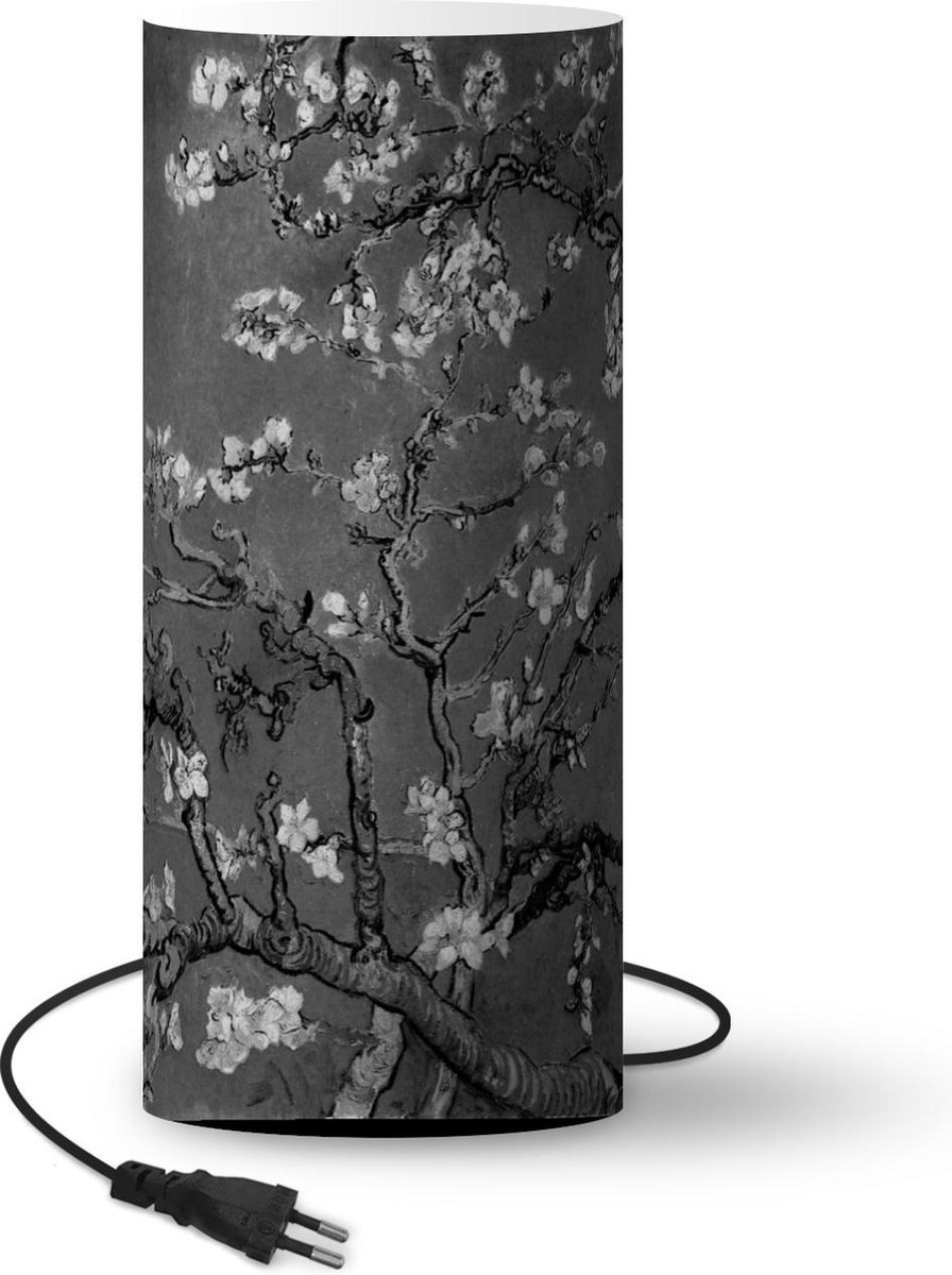 Lamp - Nachtlampje - Tafellamp slaapkamer - Amandelbloesem - Van Gogh - Zwart Wit - 70 cm hoog - Ø29.6 cm - Inclusief LED lamp