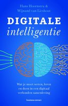 Boek 'Digitale intelligentie' met een afbeelding van een brein, deels organisch en deels digitaal, op een blauwe achtergrond.