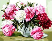 Schilderen Op Nummer Volwassenen - Roze Bloemen Boeket - 40 x 50 cm - Opgerold, kreukvrij canvas - met Houten Opspan Frame Lijst