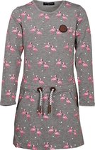 Meisjes jurk grijs flamingoprint lange mouwen | Maat 152/12Y