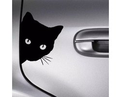 GoedeDoelen.Shop | (Auto) Sticker Hello Cat Zwart | Katten Sticker | Laptopsticker | Autosticker | Wandsticker | Raamsticker | WC Sticker | 12 x 14,5 cm | Wellness-House