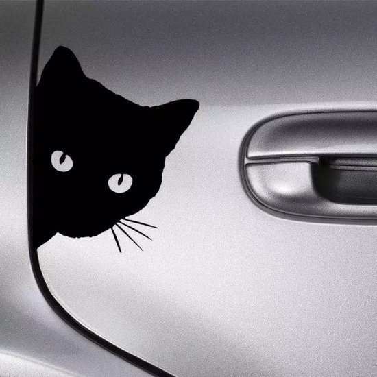 GoedeDoelen.Shop | (Auto) Sticker Hello Cat Zwart | Katten Sticker | Laptopsticker | Autosticker | Wandsticker | Raamsticker | WC Sticker | 12 x 14,5 cm | Wellness-House - Wellness-House