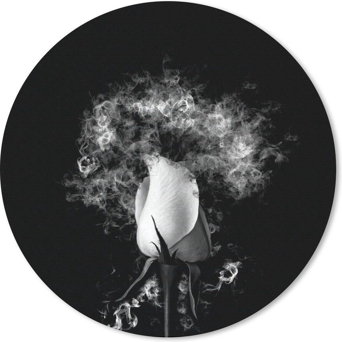 Muismat rond 40x40 cm - Mousepad Rozen - Bloemen - Rook - Zwart - Wit - Ronde muismatten
