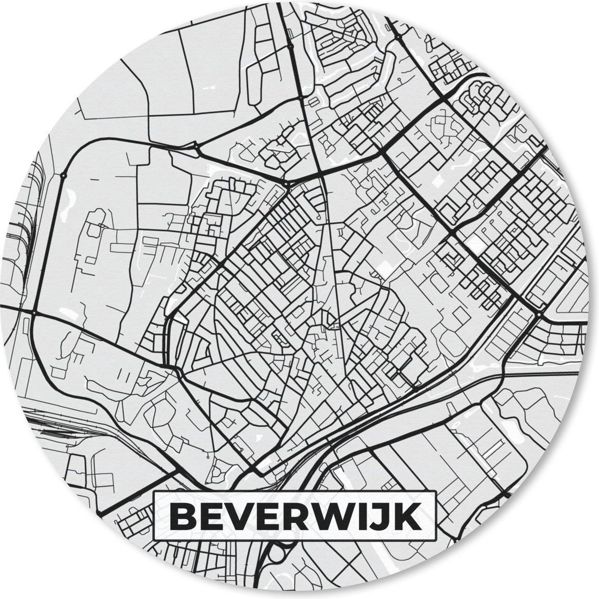 Muismat rond 50x50 cm - Mousepad Stadskaart - Beverwijk - Grijs - Wit - Ronde muismatten