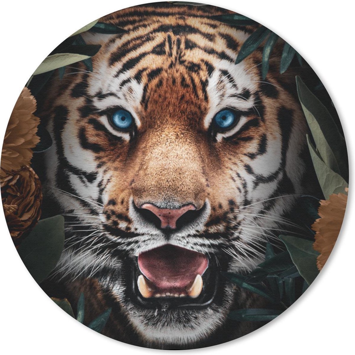 Muismat rond 50x50 cm - Mousepad Tijger - Blad - Bloemen - Ronde muismatten