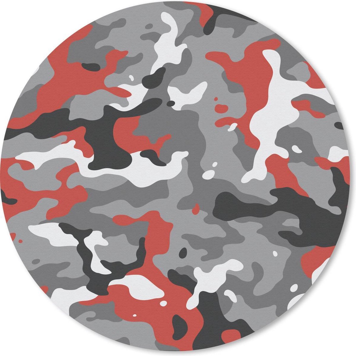 Muismat rond 40x40 cm - Mousepad Camouflage patroon met rode accenten - Ronde muismatten