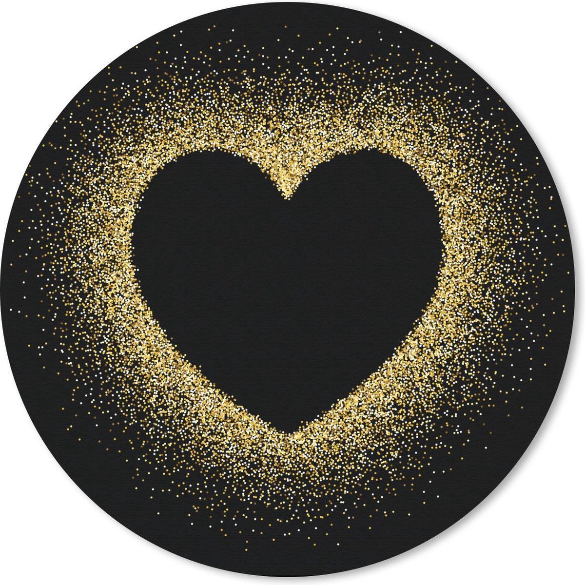 Muismat rond 40x40 cm - Mousepad Gouden hart op een zwarte achtergrond - Ronde muismatten