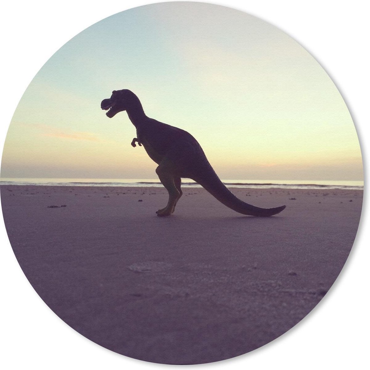 Muismat rond 50x50 cm - Mousepad Silhouet - Dinosaurus - Strand - Ronde muismatten
