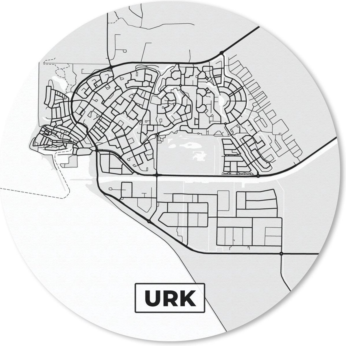 Muismat rond 40x40 cm - Mousepad Stadskaart - Urk - Grijs - Wit - Ronde muismatten