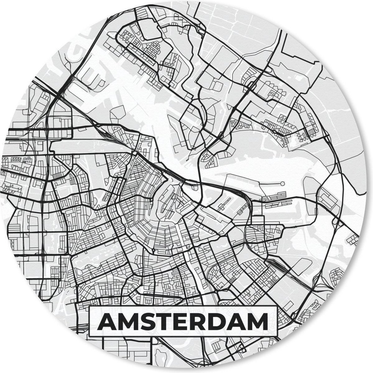 Muismat rond 50x50 cm - Mousepad Stadskaart - Amsterdam - Grijs - Wit - Ronde muismatten