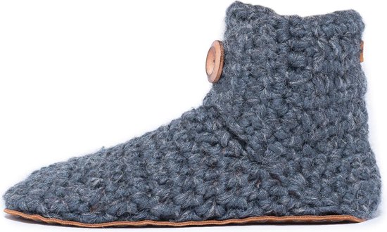 Kingdom of Wow - Sloffen Hoog Dames Wol Barefoot Charcoal Grijs Maat 38/39- Handgemaakt