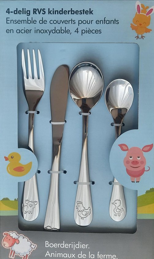 Acier inoxydable 4 pièces couteau animaux de ferme Kinderbestekset -  fourchette -... | bol.com