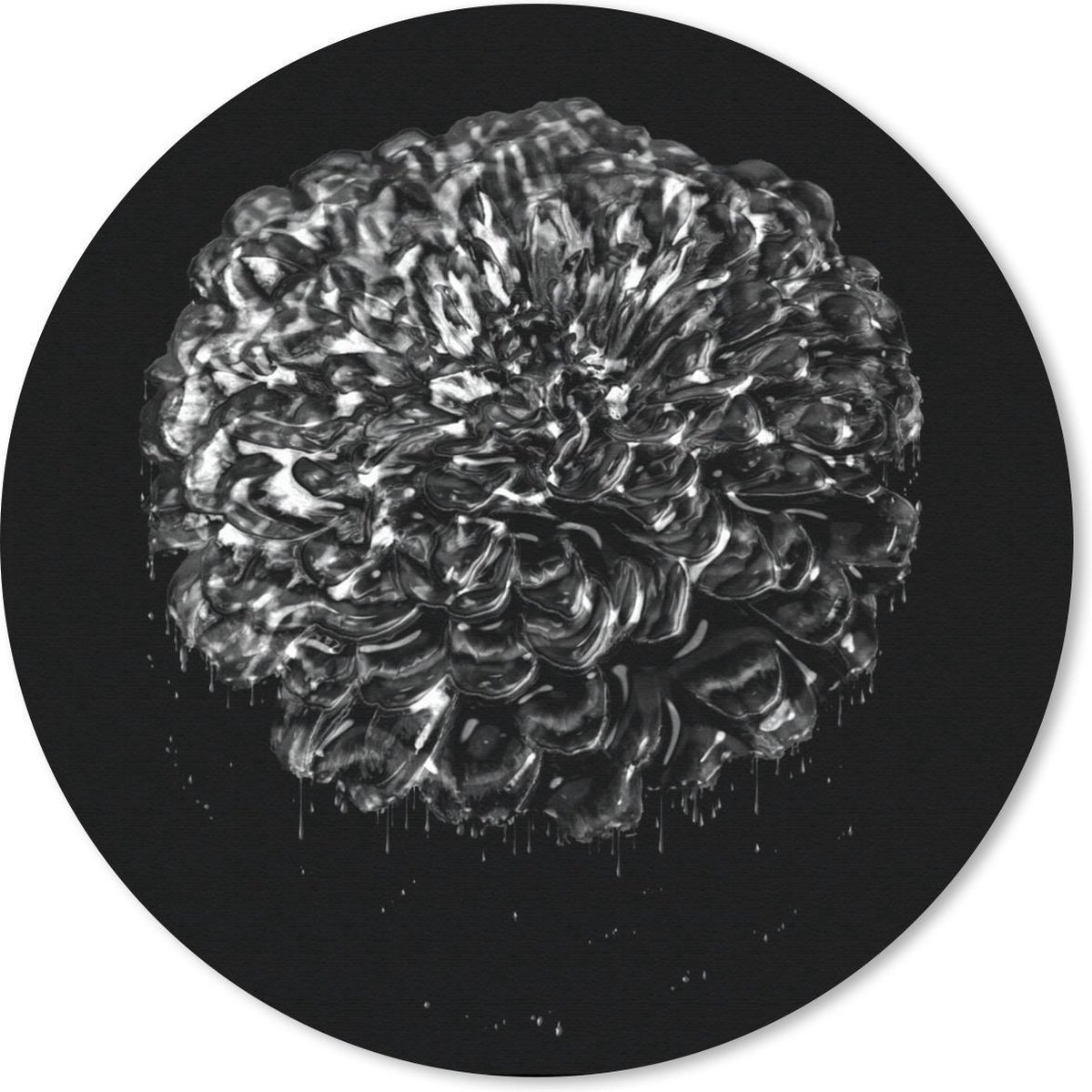 Muismat rond 40x40 cm - Mousepad Bloemen - Bladeren - Zwart - Wit - Ronde muismatten