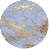 Muismat - Mousepad - Rond - Marmer - Blauw - Goud - 50x50 cm - Ronde muismat
