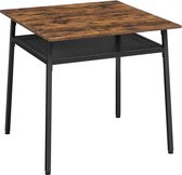 VASAGLE Eettafel, vierkante keukentafel, bureau, met plank, voor woonkamer, kantoor, industrieel ontwerp, vintage bruin-zwart KDT008B01