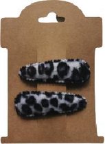 Speldjes Fluweel Leopard Luipaard Print Grijs | 5CM Klik-klak Speldjes Haarclips | Baby Meisje Peuter Schattig