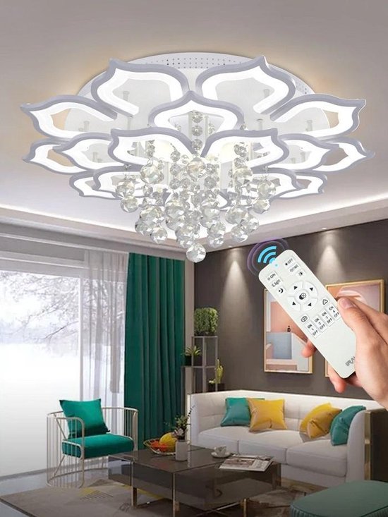 Plafondlamp, led, dimbaar, met afstandsbediening, grote woonkamerlamp, moderne lichtkleur/helderheid instelbaar, slaapkamerlamp, eetkamer, keukenlamp, acryl hanglamp, 5 koppen
