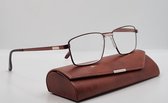 min-bril unisex -1.5, bruine halfbril van metalen frame / afstand bril met antireflecterende werking/ bril met brillenkoker en doekje / universeel brilmontuur heren dames / XE 2133