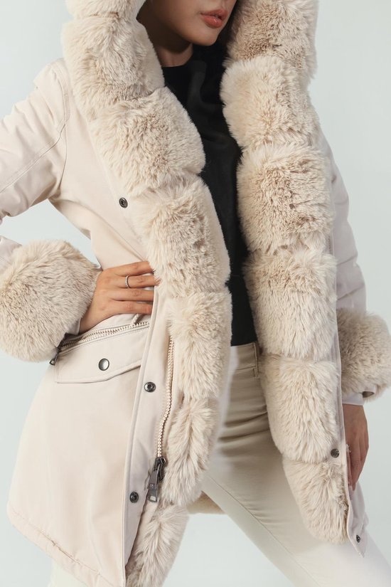 Faux Fur Sleeve Jacket Beige Maat S | bol.com
