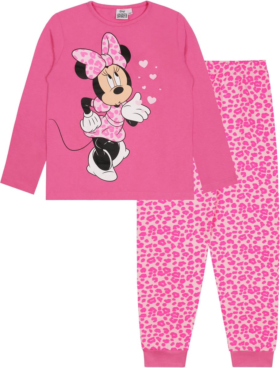Katoenen pyjama met broek in roze luipaardprint, MINI MOUSE DISNEY, OEKO-TEX 9-10 jaar 140 cm