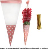 50 Langwerpige Roze Uitdeelzakjes met Stippen - 18 x 37 cm - Snoepzak - Puntzak - Cellofaan Plastic Traktatie Kado Zakjes - Snoepzakjes - Koekzakjes - Koekje - Cookie