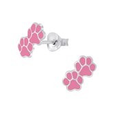 Joy|S - Zilveren kat hond dierenpoot oorbellen - 9 x 5 mm - roze