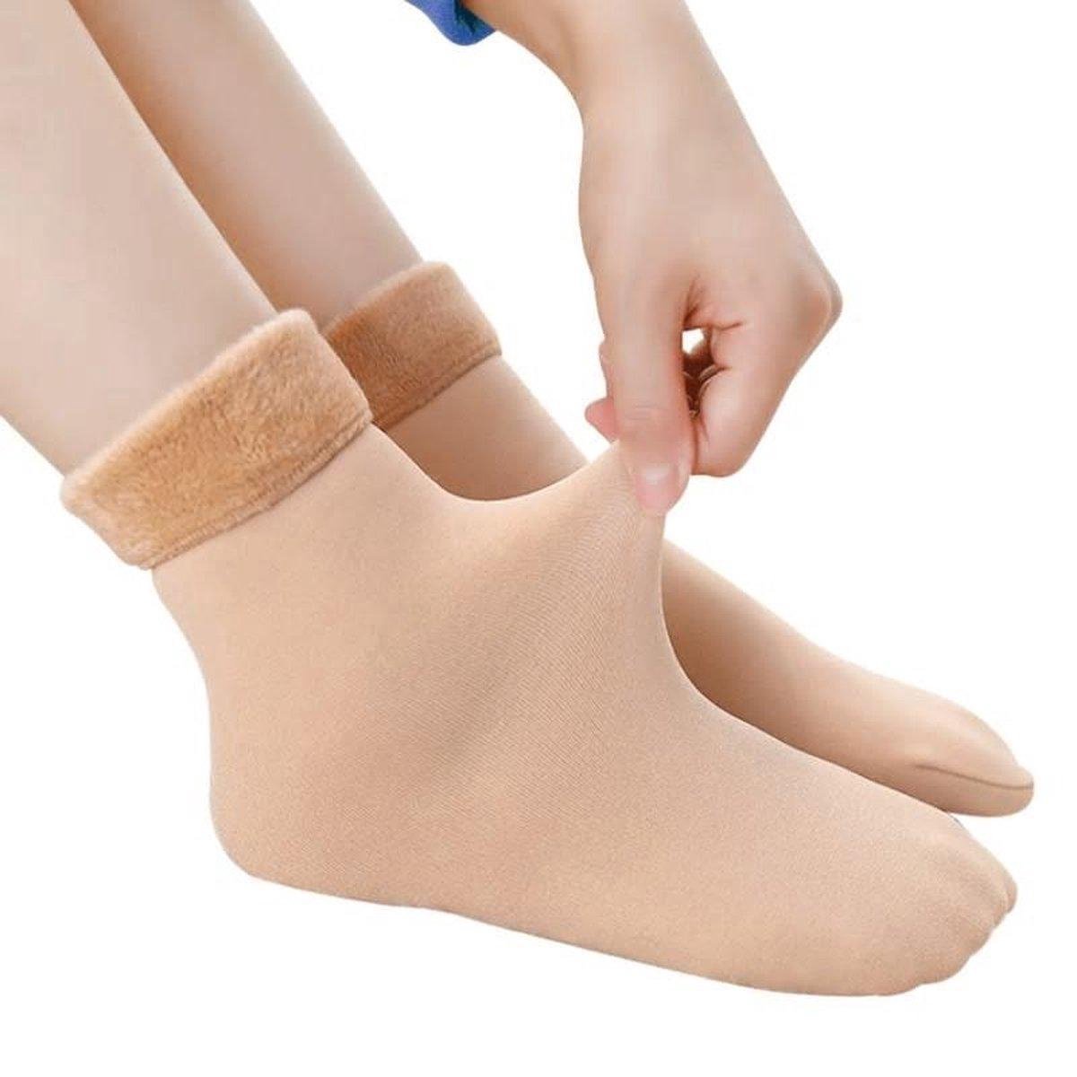 Winkrs - Thermo sokken dames maat 36-41 - Beige - Gevoerd - Zacht pluche