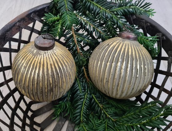 Kerstbal - set van 2 - oud goud - ribbel - 11 cm