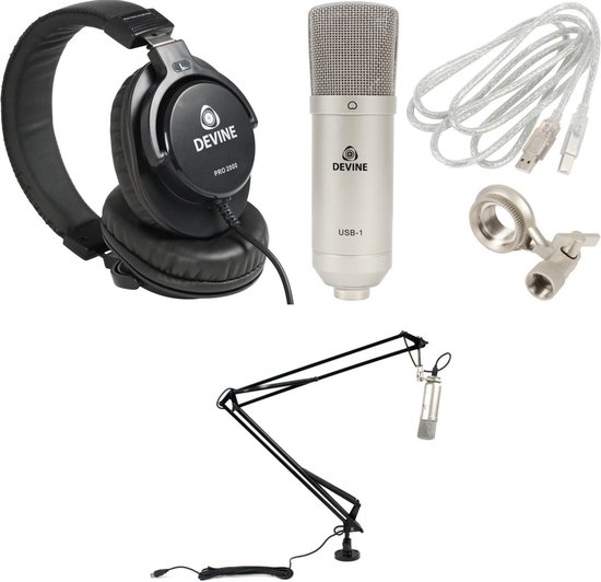 Devine USB-1 Podcast game Bundel met microfoon steun arm en hoofdtelefoon  voor podcast... | bol.com
