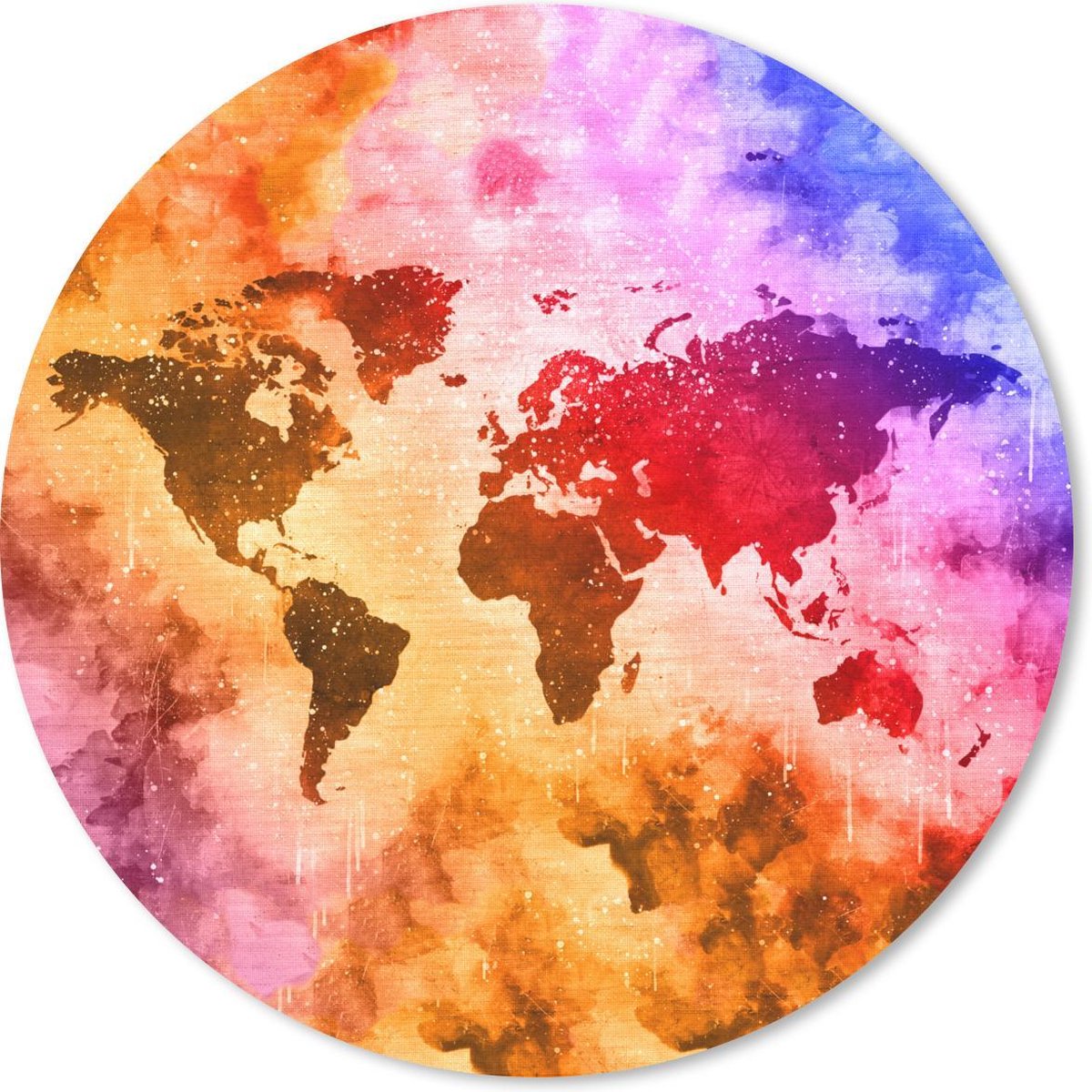 Muismat rond 40x40 cm - Mousepad Wereldkaart - Kleuren - Abstract - Ronde muismatten