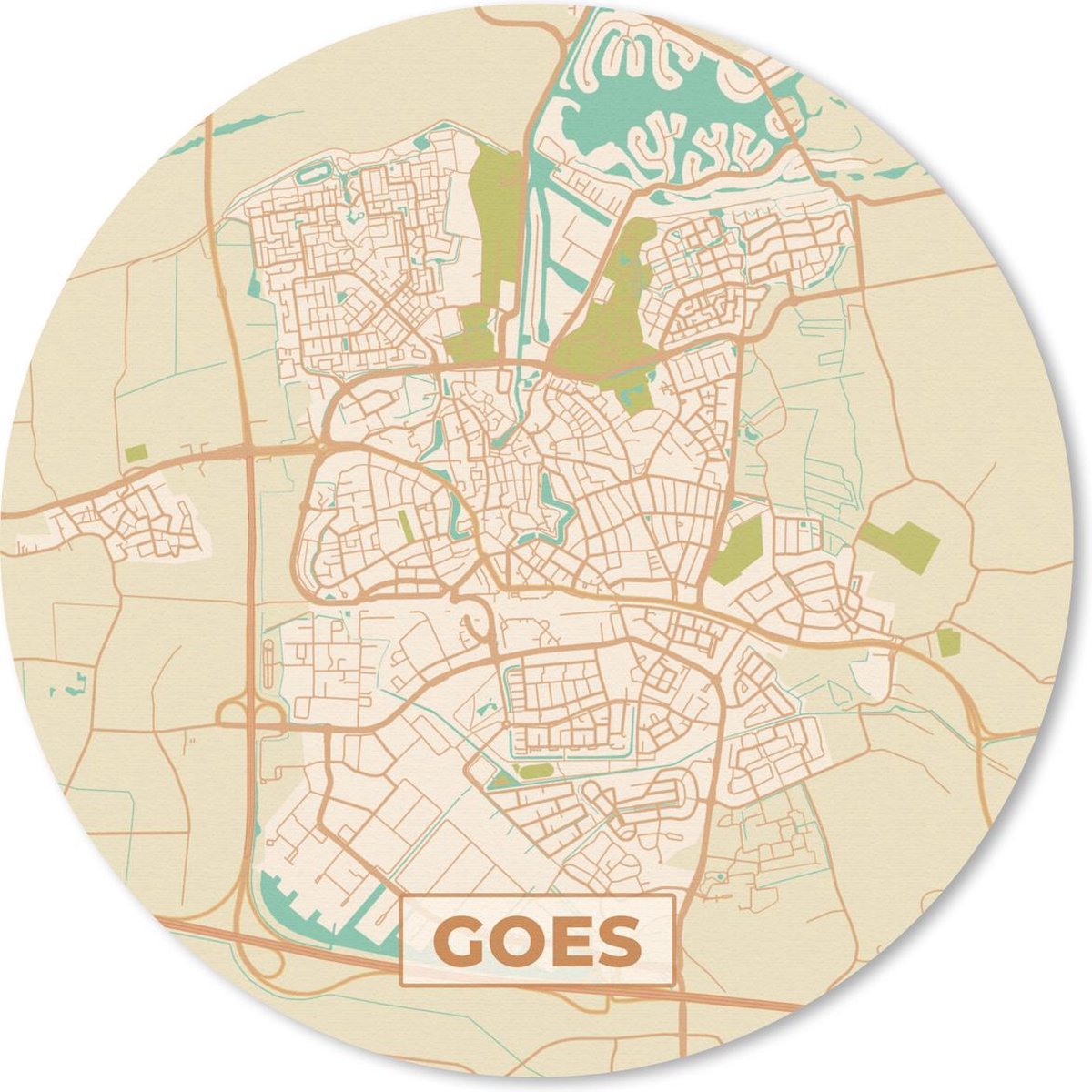 Muismat rond 50x50 cm - Mousepad Kaart - Goes - Vintage - Ronde muismatten