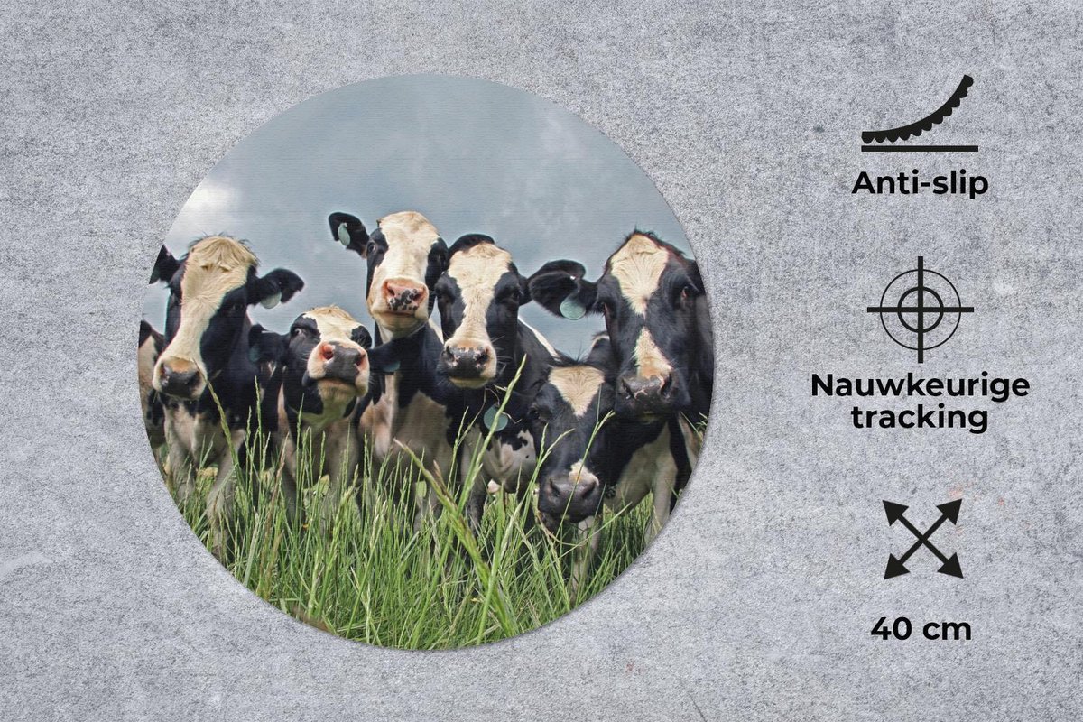 Muismat rond 40x40 cm - Mousepad Koe - Wolken - Gras - Dieren - Ronde muismatten