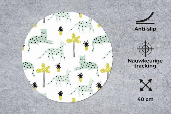 Muismat rond 40x40 cm - Mousepad Panter - Fruit - Wit - Ronde muismatten