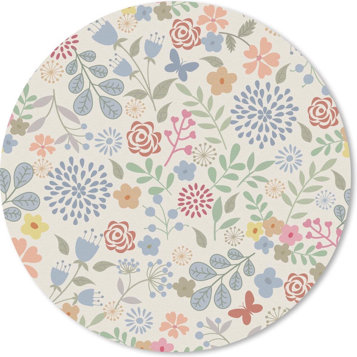 Muismat rond 40x40 cm - Mousepad Een bloemdessin illustratie met veel bloemen - Ronde muismatten