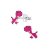Joy|S - Zilveren dino oorbellen - roze - dinosaurus oorknoppen
