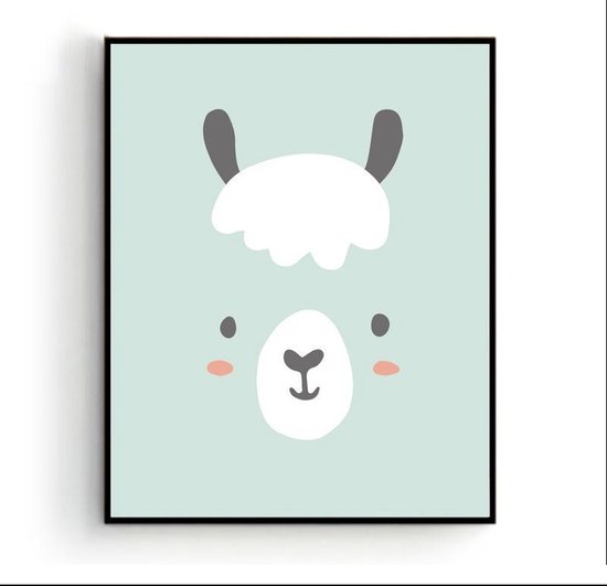 Poster Alpaca Hoofd Groen - Dieren - Kinderkamer - Dierenposter - Babykamer / Kinderposter - Babyshower Cadeau - Muurdecoratie - 70x50cm - Postercity