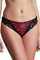 Monique Dames Lingerie String - ZWART-KERS -Maat    XL